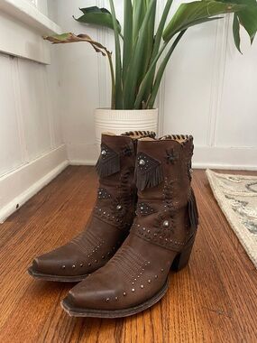 Old Gringo Brown Western Fringe Studded Ankle Boots